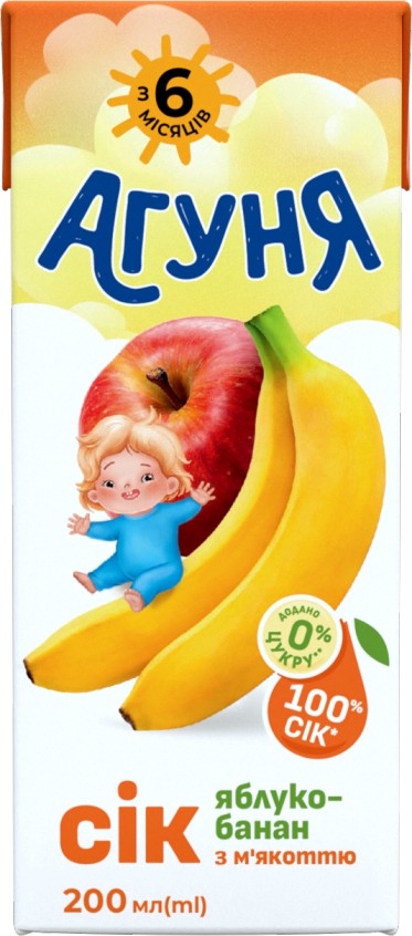 Сік Яблуко-Банан з м'якоттю ТМ "Агуня" 0.2л